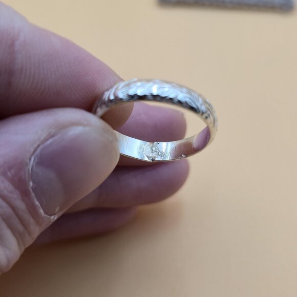 Size 9.5 Sterling Silver Solid Flower Pattern Band Ring A5157 - Picture 4 of 7